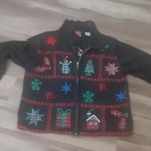 Festive Black Cardigan with Holiday Patterns